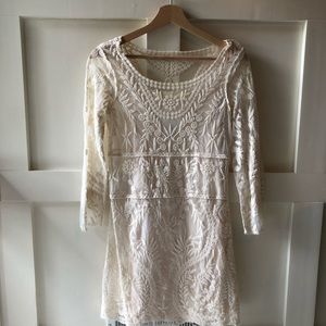 Express Cream Embroidered Lace Dress S